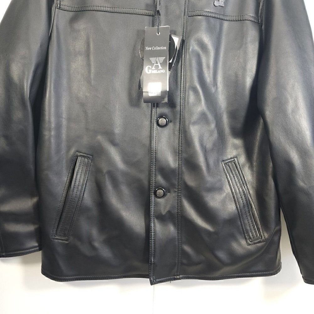 G.A Milano Italy Men's Medium FauxLeather Button Up Black Trench Blazer Jacket - Picture 3 of 12
